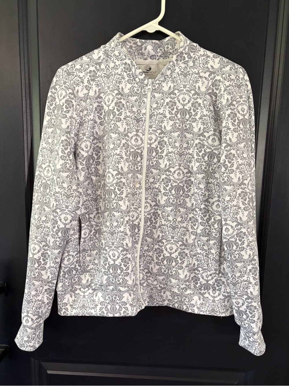 FORAY GOLF NEOPRENE BOMBER Gray White Damask Print